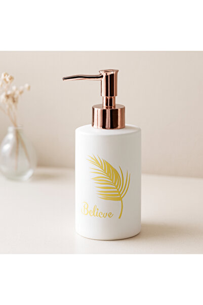 magicool Glass Liquid Soap Dispenser 350 ml - Round with Gold Leaf Pattern