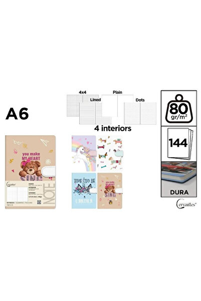 Cervantes Caiet/notebook A6, inchidere magnetica, 4 interioare (linii/patrate...
