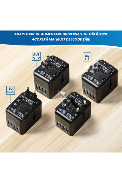 Simply Joy Adaptor universal de priză, convertor de călătorie cu încărcător, Simply Joy, cu 4 USB + 2 USB Type-C, totul într-unul, pentru SUA/Japonia, Marea Britanie, Australia/China, Elveția, Italia, Brazilia
