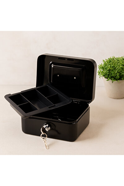 Genel Markalar Anahtarlı Metal Para Kutusu 15x12x8 cm - 6 Bölmeli Taşıma Kulplu