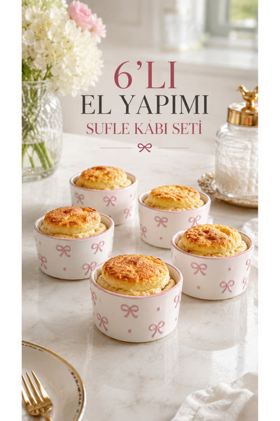 EvaniLife طقم أوعية سوفليه من السيراميك المصنوع يدويًا من سلسلة Pink Bow مكون...