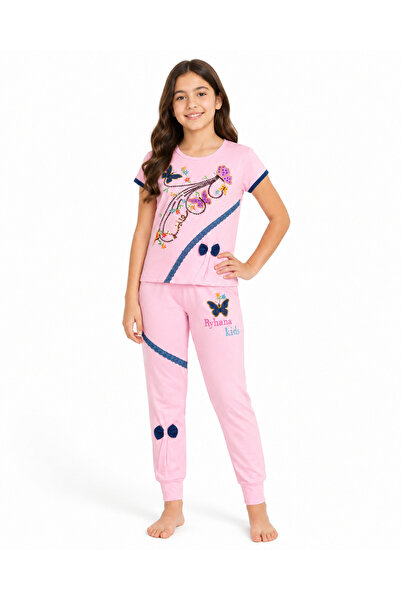 Generic Girls' Set T-Shirt and Trousers with Butterfly Embroidery