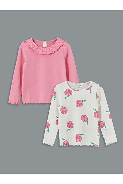 LC Waikiki Tricou de fete cu guler rotund și volane, pachet de 2