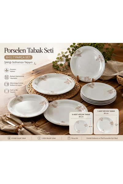 Atak Hediyelik 6+1 Parça Porselen Servis Tabak Seti-6 Adet 20 cm Tatlı/Kahval...