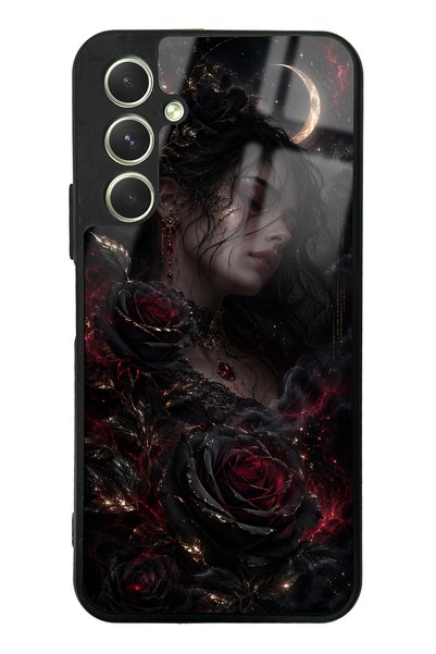 Spoyi Samsung A54 Glossy Phone Case with Crimson Moon Rose Design