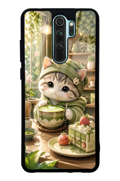 Spoyi Xiaomi Redmi Note 8 Pro Matcha Kitty Coffee Design Glossy Phone Case