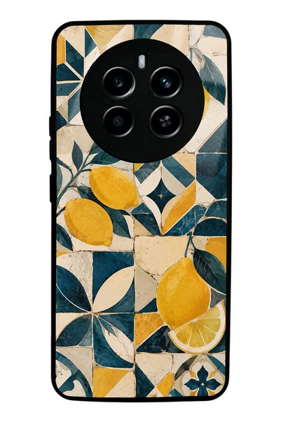 Spoyi Realme 12 Glossy Phone Case with Mediterranean Lemon Mosaic Design