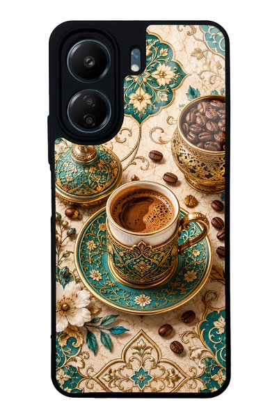 Spoyi Xiaomi Redmi 13C Glossy Phone Case with Turquoise Ottoman Coffee Design