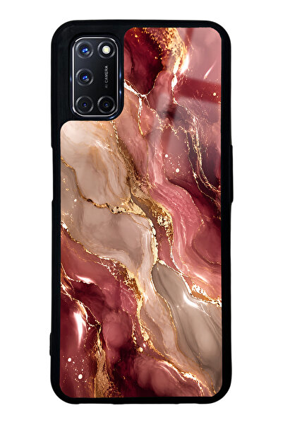 Spoyi Oppo A52 Burgundy Gold Marble Tasarımlı Glossy Telefon Kılıfı