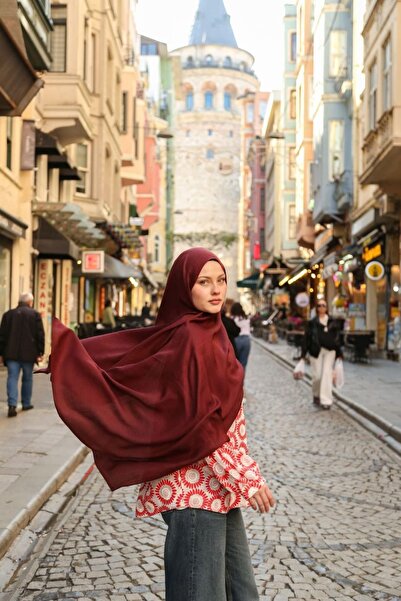 ENRİCO FERRİ Talia Plain Cotton Shawl - Burgundy