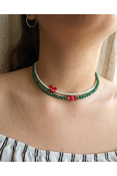 glactuca craft Red Murano Crab and Fish Double Set Necklace |   Handmade