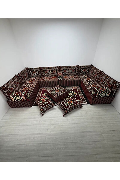 BAKIRÖZÜ HOME 30 cm Yüksek Minderli Otantik Şark Köşesi Takımı Bordo Anadolu ...