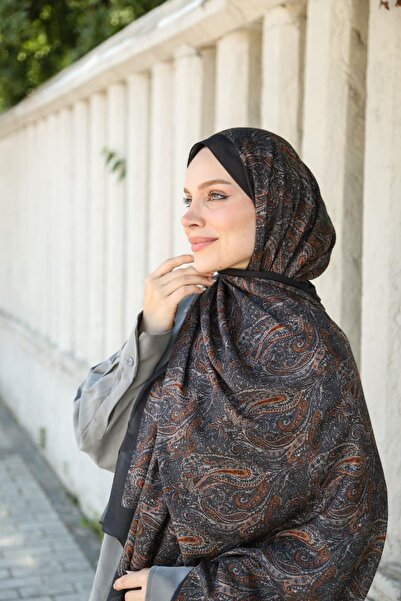 ENRİCO FERRİ Petra Mosaic Ethnic Pattern Shawl - Anthracite Orange