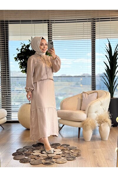 ORHAN STORE 02-2530 Robası Stripe Detailed Zipper Suit Mink