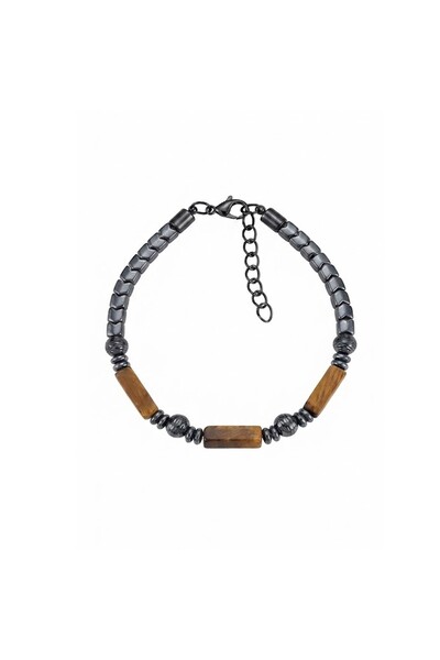 PİGADO 316L Stainless Steel Tiger's Eye Natural Stone Men's Bracelet