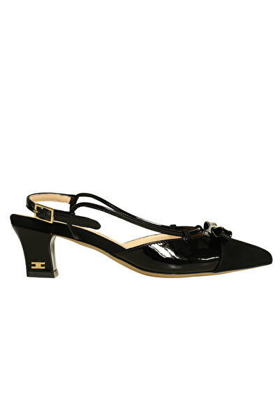 Platin Black Patent Leather Women's Heeled Shoes