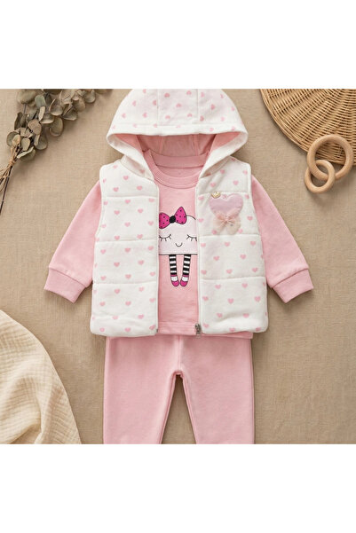 minitix Seasonal Baby Girl Set with Heart Patterned Vest