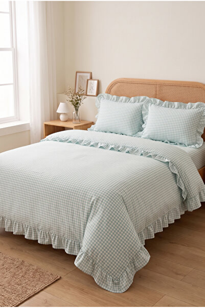 Miruza Ev Tekstili Vintage Ruffled Double Duvet Cover Set |   100% Cotton Gin...