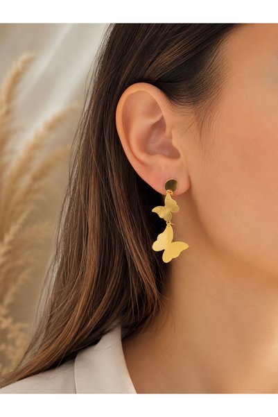 Bymiel Stainless Steel Gold Butterfly Asymmetric Women's Earrings – Modern De...