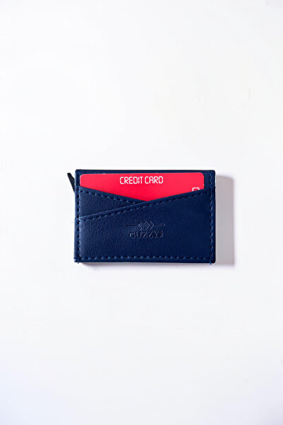 Guzzy Men's Navy Blue Color Mechanical Automatic Slide Card Holder (6cm X 9.5cm)