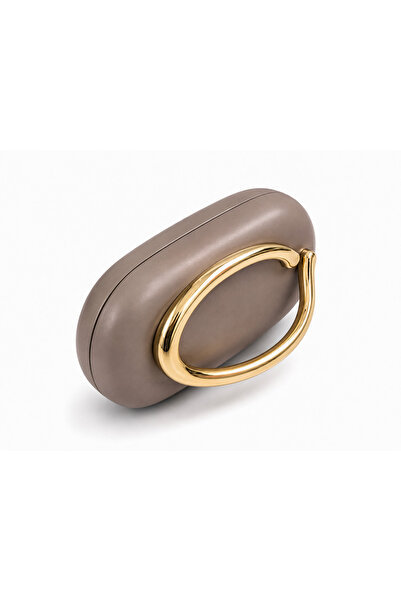 Mirel çanta OVAL FORMLU GOLD AKSESUARLI CLUTCH MAT ÇANTA AÇIK VİZON
