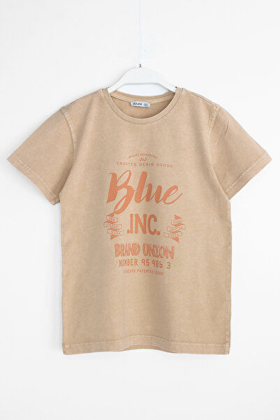 DobaKids Αγορίστικο μπλουζάκι oversize μπλε INC. με στάμπα, μπεζ χρώμα - Vint...