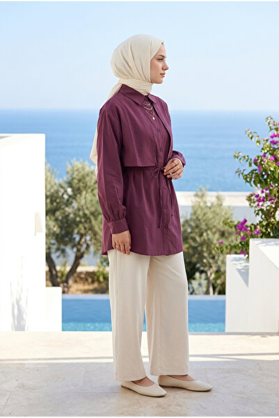 PALME D'OR Women's Cape-Covered Lace-Up Hijab Tunic Shirt