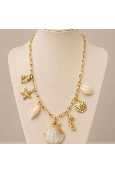 KAYANCLICK Stainless Steel Necklace with Marine Motifs Shells and Seahorse