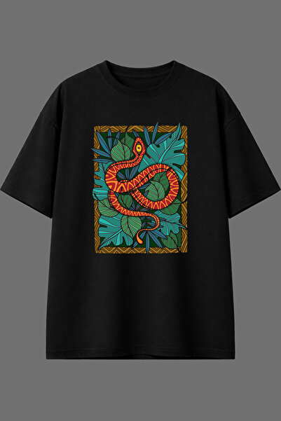 VSRN Μπλουζάκι με σχέδιο Red Snake, με μπροστινή στάμπα, μαύρο, oversized
