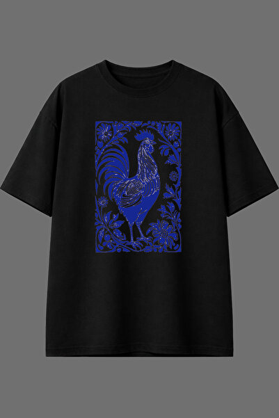 VSRN Rooster Table Design Pre-Printed Black Oversize T-Shirt