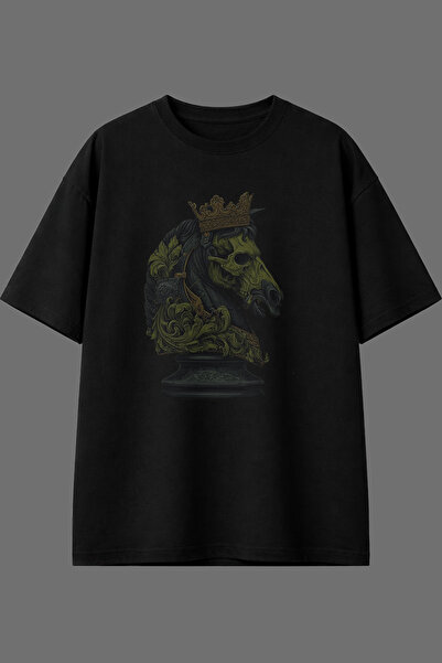 VSRN Zombie Horse Chess Design Pre-Printed Black Oversize T-Shirt