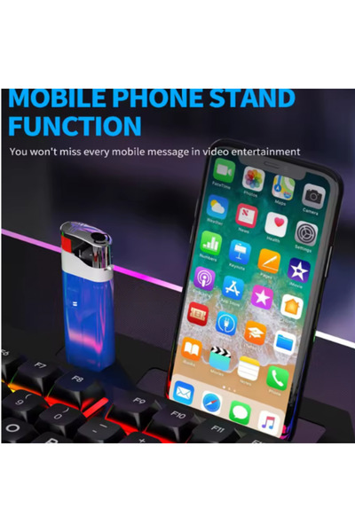 OEM Set tastatura si mouse cu Fir Iluminare RGB, Material dur, cu Suport pentru Telefon, rezistent la stropire-NEGRU