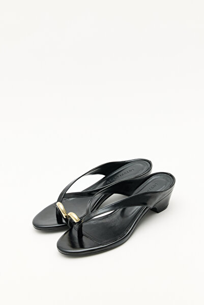 LUTVELIZADE Heeled Sandals 2639 - Black Women's Heeled Sandals with Oval Acce...