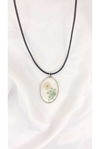 ÖZÇTAKI Natural Dried Flower Epoxy Pendant Oval Design Transparent Women's Ne...