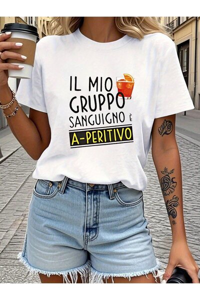 Ekim11 Italian My Blood Type Is Aperitivo Letter Print Women'S T-shirt | Shor...