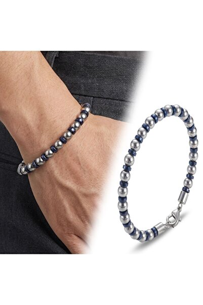OGHAMAY Silver and Blue Colored Hematite Adjustable Steel Chain Bracelet 1839...