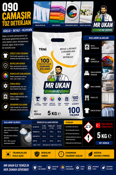 mr ukan çözersek biz çözeriz 090 Toz Deterjan 5Kg Renkli ve Beyazlar İçin Det...