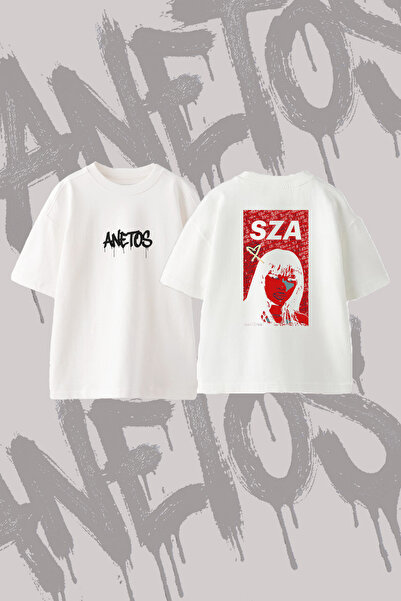 Anetos Sza_5 Design Back Printed Cotton White Oversize T-Shirt