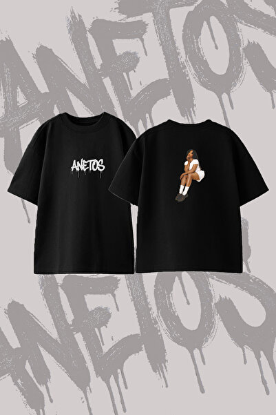 Anetos Sza Artist_2 Design Back Printed Cotton Black Oversize T-Shirt