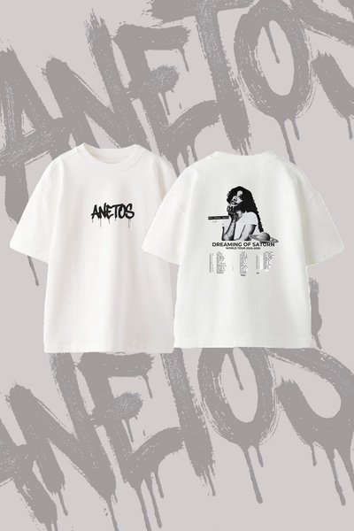 Anetos Sza_6 Design Back Printed Cotton White Oversize T-Shirt