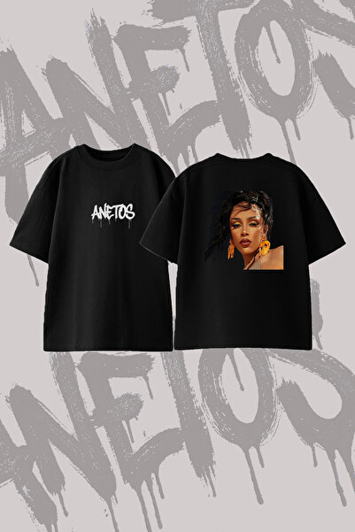 Anetos Doja Cat_5 Дизайн с принт на гърба, памучна черна овърсайз тениска