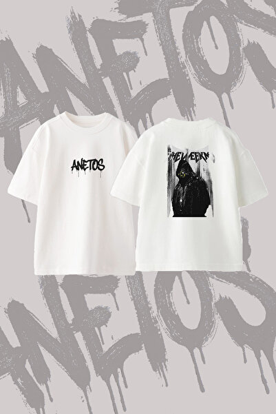 Anetos تي شيرت The Weeknd_14 ذو تصميم مطبوع على الظهر من القطن باللون الأبيض ...