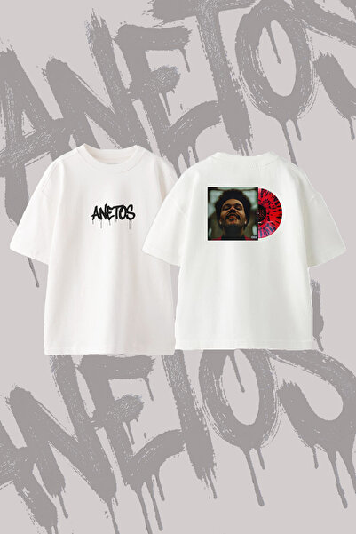 Anetos تي شيرت The Weeknd_17 ذو تصميم مطبوع على الظهر من القطن باللون الأبيض ...