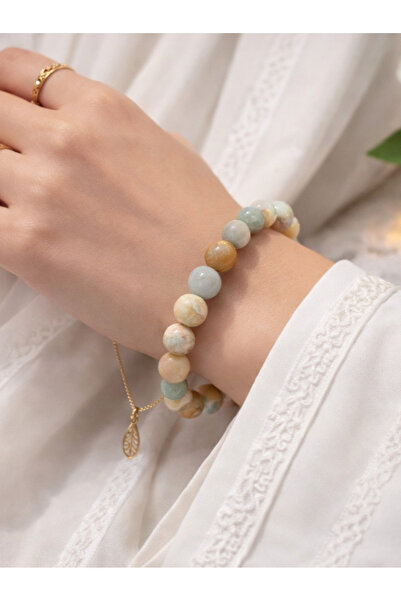 Moon of Noon Amazonite Natural Stone Beaded Stretch Bracelet | Soothing & Bal...