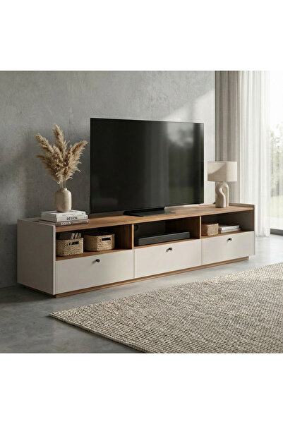 Icon Modern design TV stand - wooden and white, 180 cm
