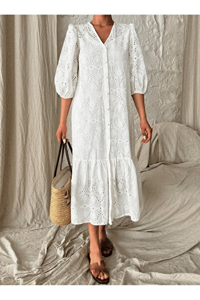 My Blog White Balloon-Sleeve Fisto Dress - 2y24y29812