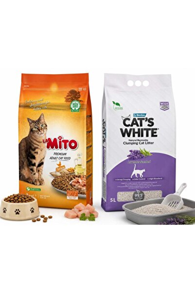 LaMito CAT'S WHITE Adult Cat Food Chicken 1kg + Cat's White Lavender Clumping...
