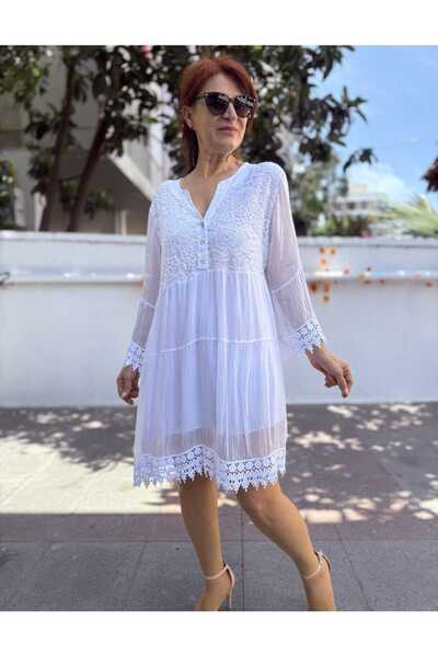 DenizEge Sirt Chiffon Italian Dress White