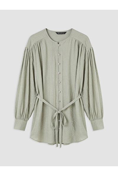 LC Waikiki Lcw Modest Green Belted Textured Women's Tunic