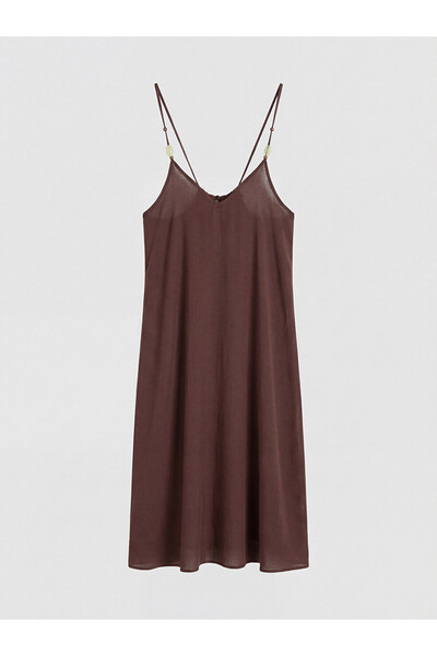 LC Waikiki Ozmarka New Season V-Neck Rope Strap Women's Beach Dress